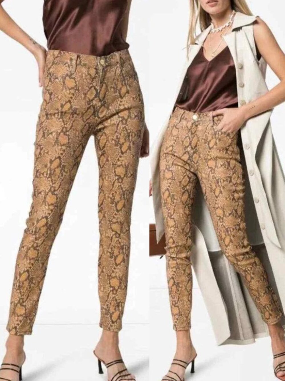Frame Le High Coated Python Print Ankle Crop Skinny Jeans Snake $245 Designer